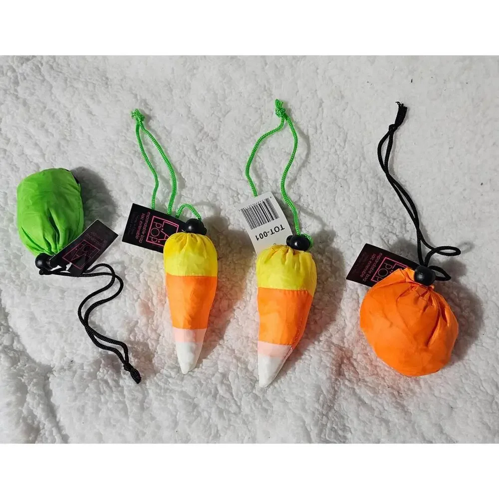 (4) New Halloween Pumpkin Candy Corn Frankenstein Trick or Treat Reusable Bags